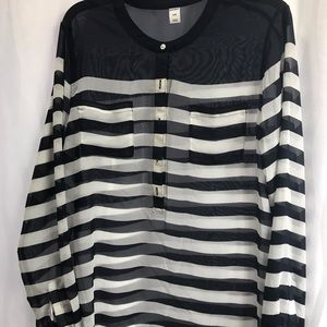 Sheer blue and white striped blouse